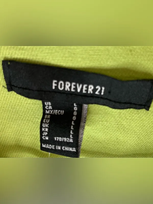 Forever 21 L Denim Lime Green Long Sleeve Zip-Front Jumpsuit - Image 6