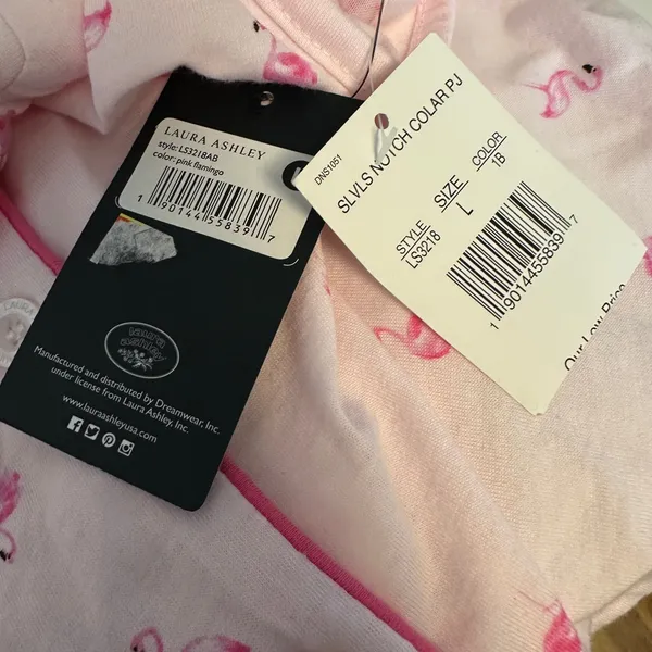 Laura Ashley L cotton Poly Pajama Top Pink Flamingos Sleeveless - Image 3