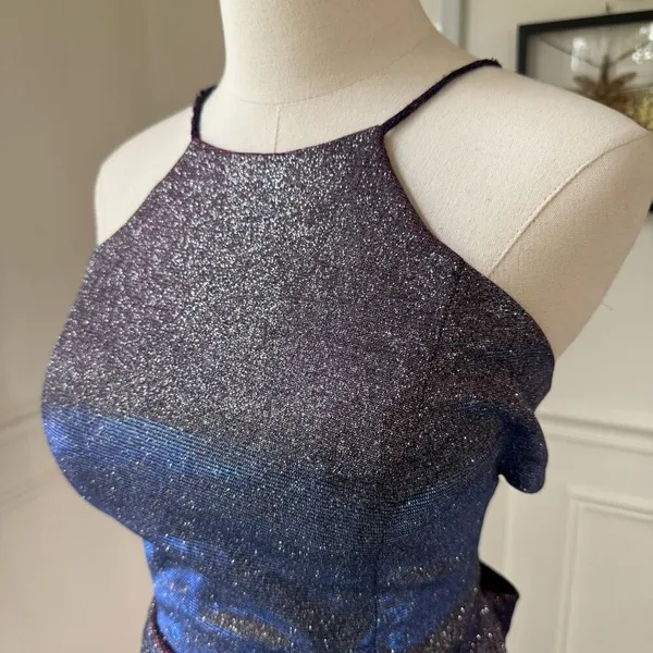 Vintage 90s Blondie Nites Caged Back Cosmic Sparkle BodyCon Cocktail HoCo Dress - Image 5