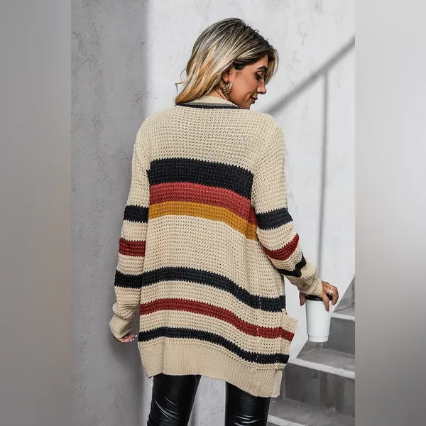 Express Multicolor Striped Open Front Oversized Cardigan Size XS - Image 7