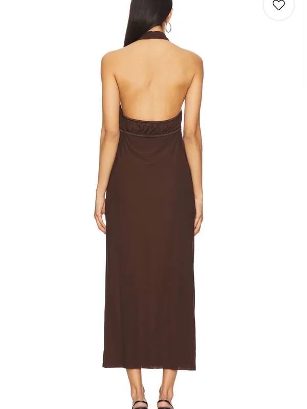 Misha Halter Cutout Satin Maxi Dress in Deep Brown - Image 4
