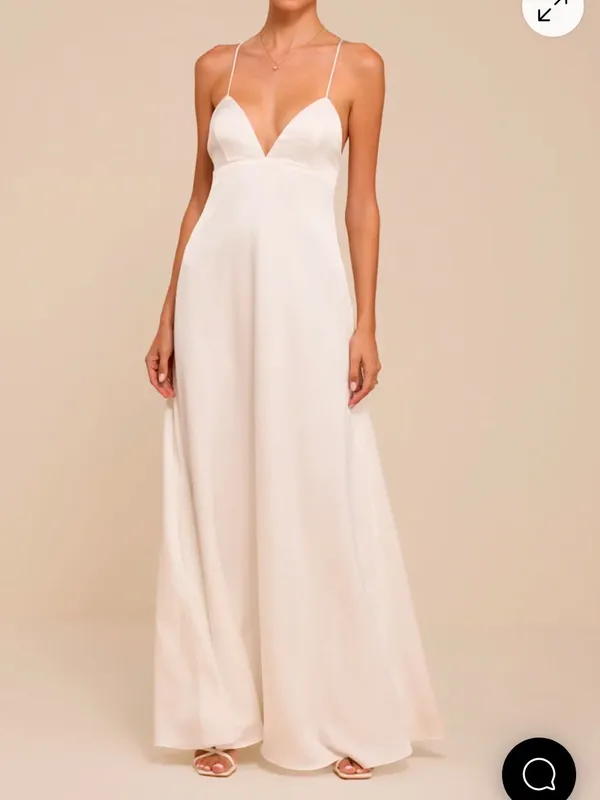 Lulus Medium NEW Lupita White Satin Tie-Back Maxi Dress Bridal Wedding Minimal - Image 4