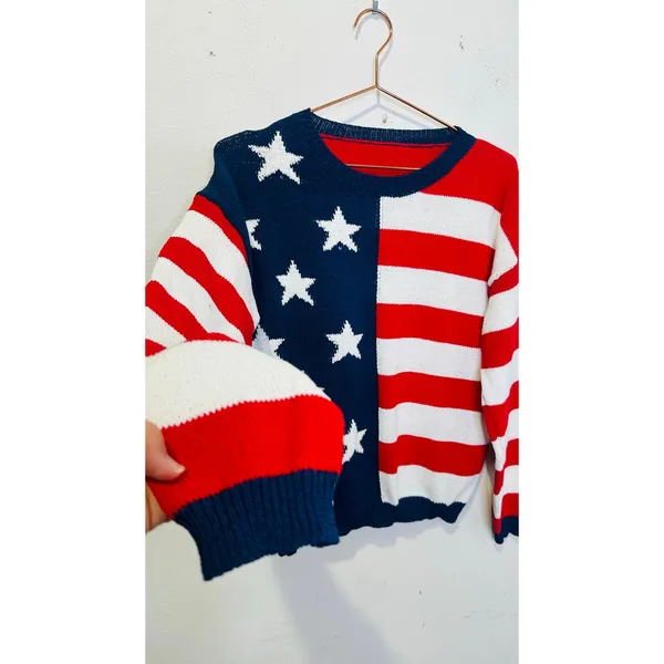 American Flag Patriotic Flag USA Striped Star Pullover Sweater size Large - Image 4