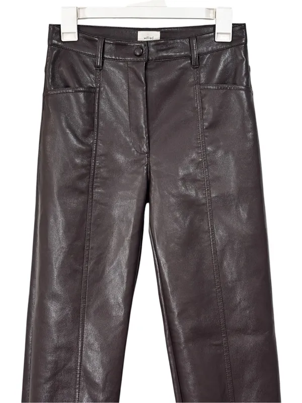 Wilfred Chocolate Brown Faux Leather Straight Leg Trouser Pants Size 4 Womens - Image 2