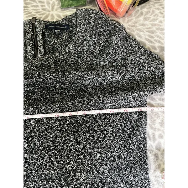 AEO Knit Crew Neck Sweater sz XS Cotton Y2K Grey Gorpcore Preppy Minimalist Fall - Image 5