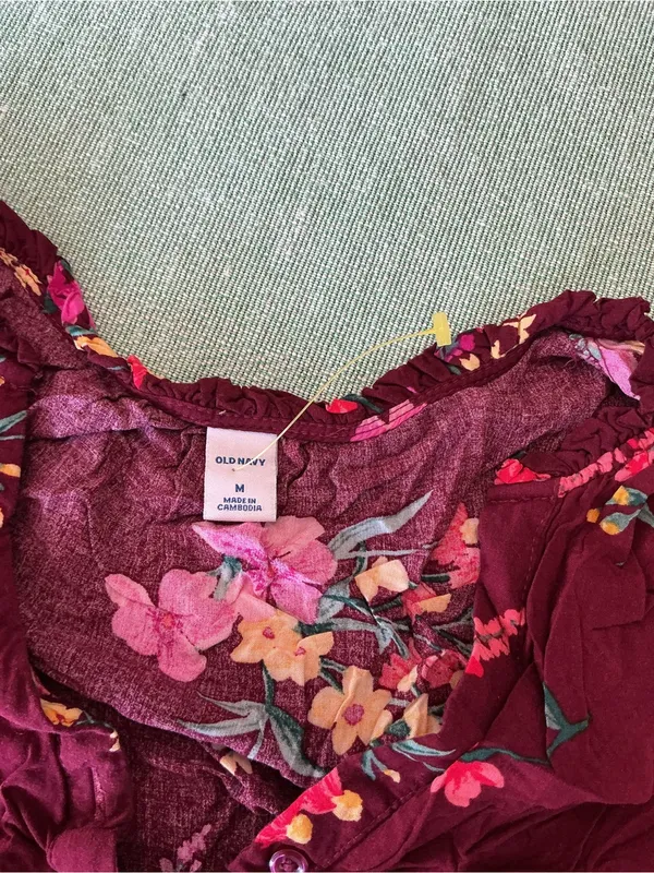 Old Navy Floral Burgundy Boho Dress Size M - Image 4