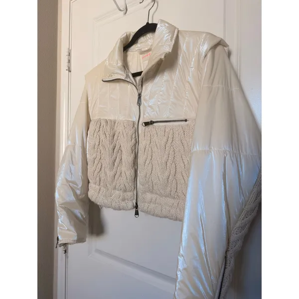 Free People Puffer Jacket Knit With It Quilted Knitted Ivory XS $298 Ski Winter‎ - Image 3