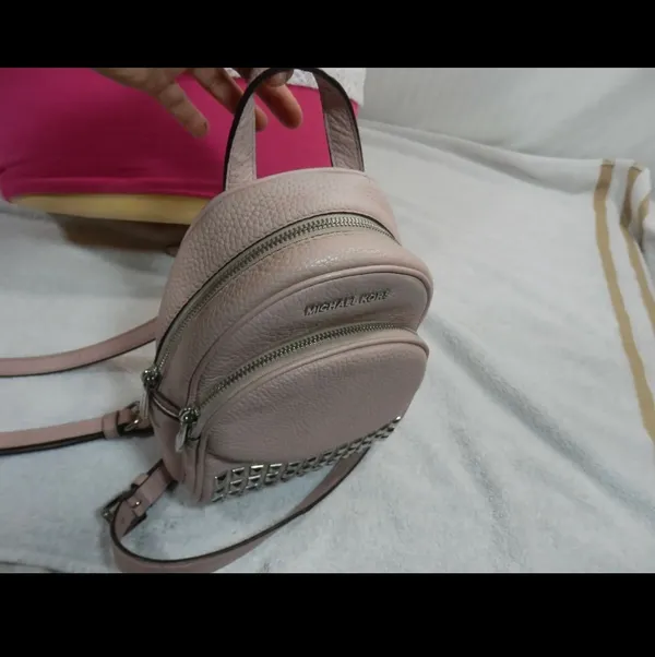 Abbey Studded Pink Pebble Leather Mini Backpack - Image 9