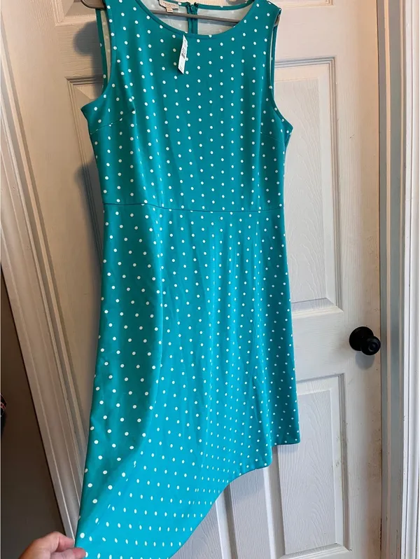 NWT Talbots Teal Polka Dot Sleeveless A-Line Dress Size Large - Image 4