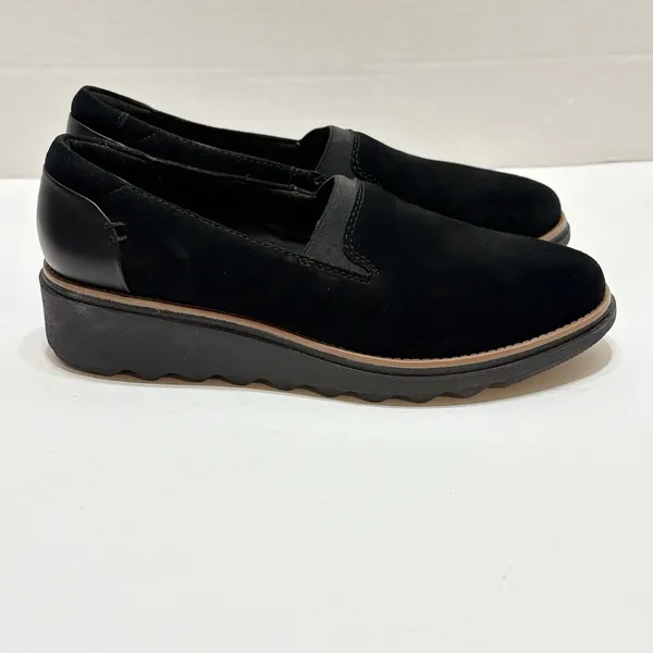 Clarks Sharon Dolly Wedge Loafer Shoes Casual Slip On Black Women's 7M Casual - Image 2