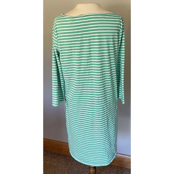 Garnet Hill Dress Womens 12 Green‎ White Striped Cotton Casual Nautical Coastal - Image 5