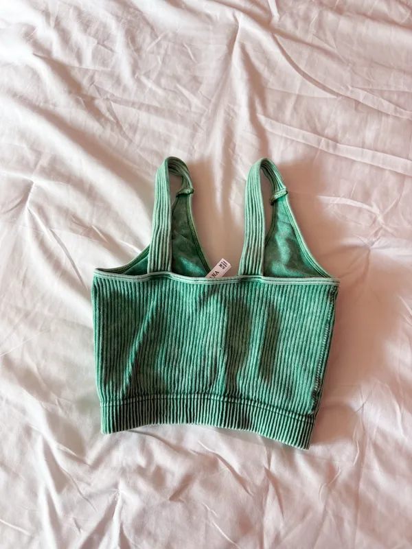 Zenana Kelly Green Washed Ribbed Crop Top Bralette Size S/M - Image 2