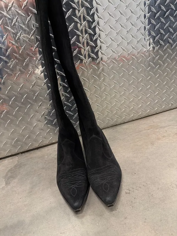 Raye Castiel Suede Cowboy Boots Black Womens Size 8 - Image 4