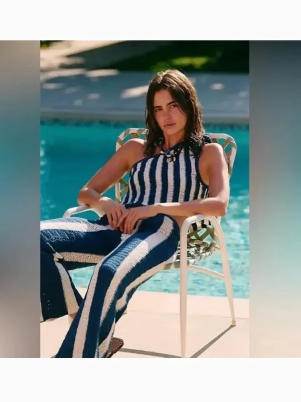 NEW Women Free- est by Free People Joan Fauxchet 2 PCS Set Striped XL Blue White - Image 3