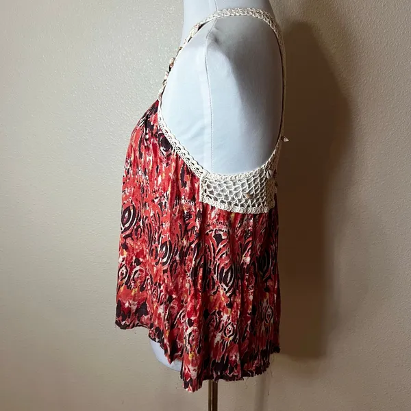 Free People Tank Top Y2K Crochet Boho Gypsy Linen Top Hippie Festival XS - Image 4