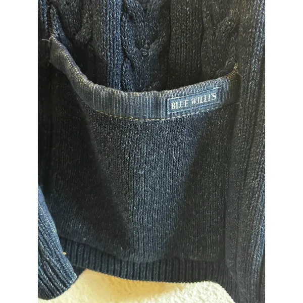 Blue Willis vintage blue denim heavy cable knit Shacket Medium cardigan academia - Image 6