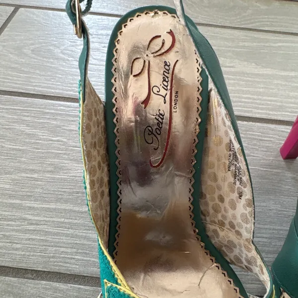 Poetic Licence Spring Blooms Basil Green Leaf Slingback Heels Size 10 - Image 2