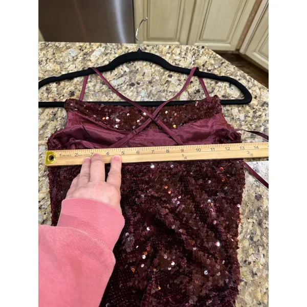 Alex & Sophia Juniors' Sequined Mesh Midi Dress Burgundy Size XXS $99‎ Red Slim - Image 7