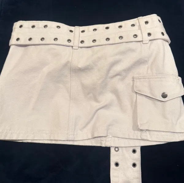 Princess Polly Iconic Cargo Mini Skirt White Denim Belted 2 - Image 2