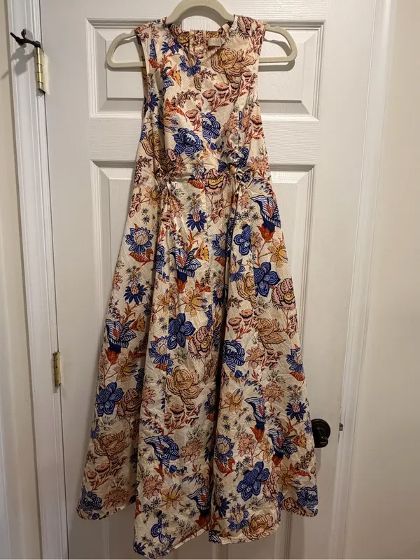 Ulla Johnson Kaiya Dress Sz 6 Magnolia Floral Pleated Cotton Poplin Midi Dress - Image 8
