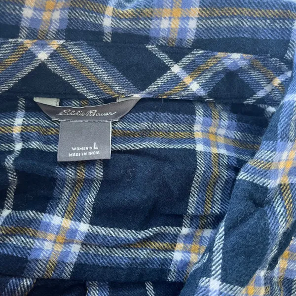 Eddie Bauer Women's Flannel Long Sleeve Blue Plaid Large Soft - Image 3