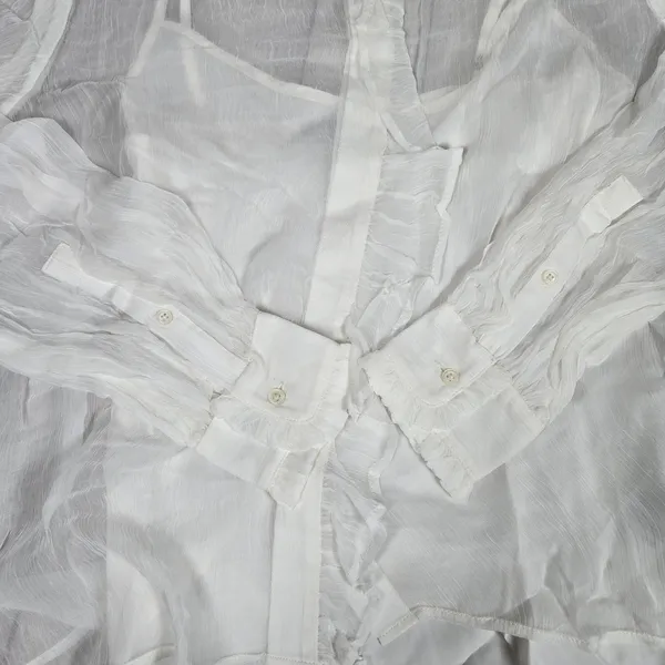 J. Crew Ruffle button-up shirt in crinkle chiffon‎ in Ivory 0 - Image 6