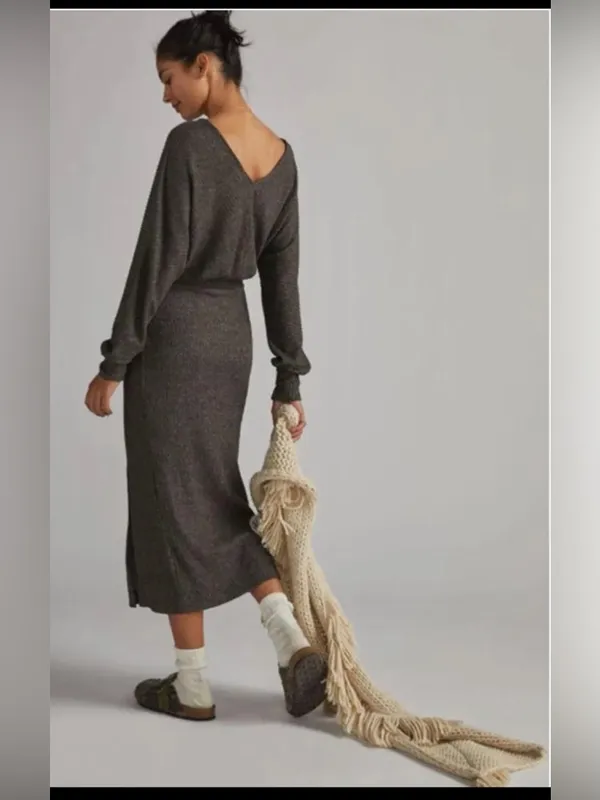 Anthropologie Daily Practice Barre Ribbed V-Neck Midi Dress Medium NWT - Image 4