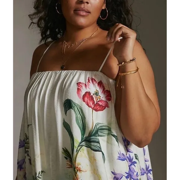 NWT Anthropologie Ruffle Cascade High-Low Dress XL Floral Botanical OB1465466‎ - Image 3