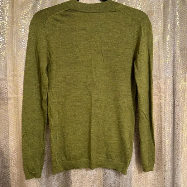 Ann Taylor LOFT Olive Green Sequin Pocket Merino Wool Cardigan Sweater XS - Image 2