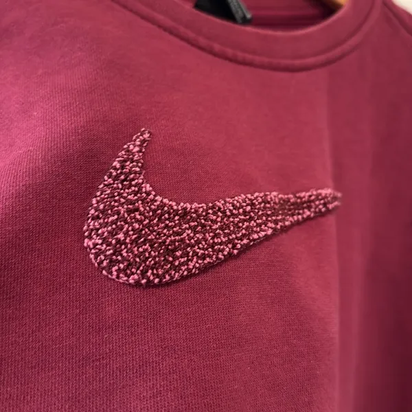 Nike Women's Maroon Logo Cropped Crewneck Sweatshirt Size Large - Image 2