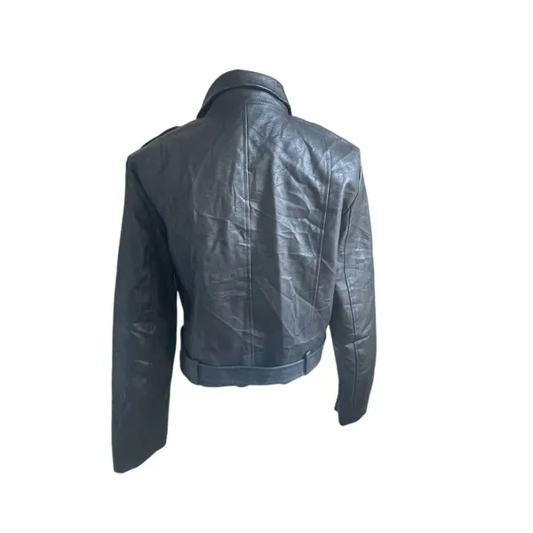Lulus Women’s Faux Leather Moto Jacket Black L Belted Zippered - Image 4