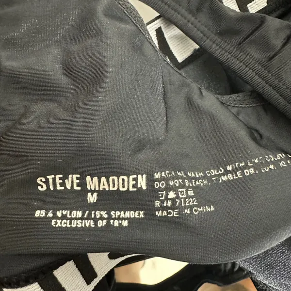 Steve Madden Womens Black Logo Band V-Neck Stretch Bralette Sports Bra Size M - Image 3