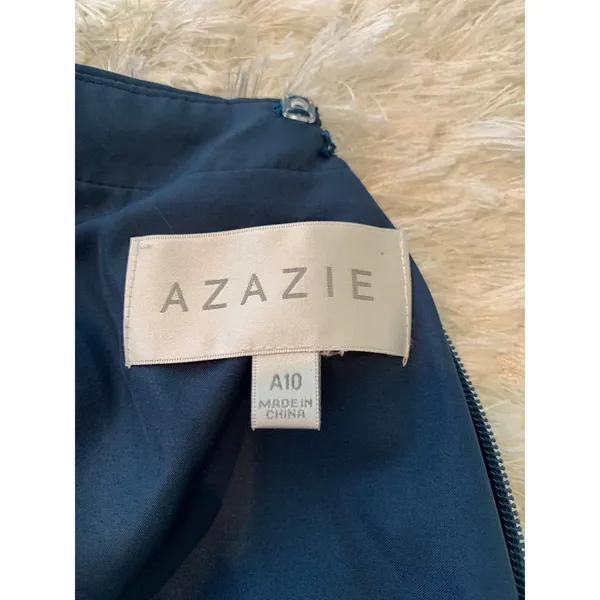 Azazie Teal Blue Strappy High Neck Halter Dress Sz 10A - Image 9