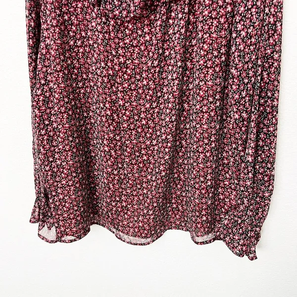 [LOFT] Red Black Floral Print Ruffle Neck Long Sleeve V-Neck Blouse Size Large L - Image 6