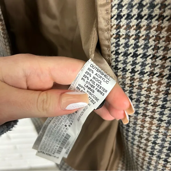Zara Wool Blend Brown Houndstooth Knit Blazer Jacket Size XS - Image 9
