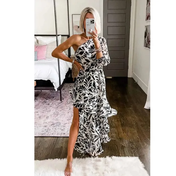 Alexis Fot Target Botanical Black White one shoulder high low Dress Small - Image 4
