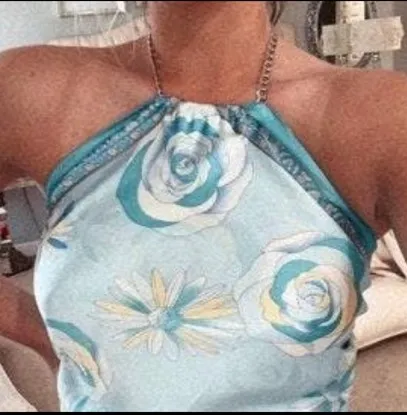 Urban Outfitters Custom Blue Rose Silk Crop Top - Image 2