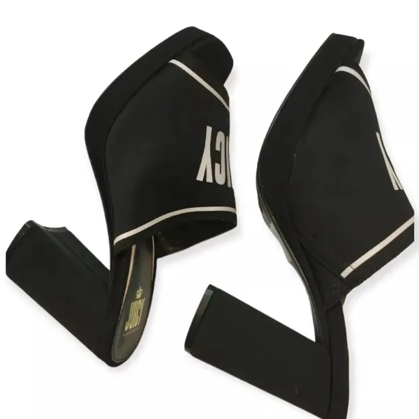 NWT Juicy Couture J-Girly Black White Logo Block Heel Mules Y2K Size 9.5 - Image 7