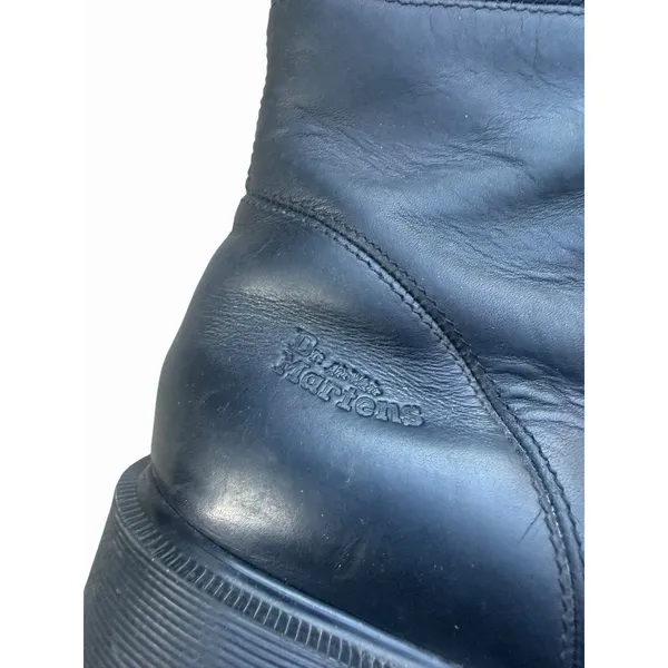 Vtg Dr Martens 8464 Black Leather Biker Boots 90s England UK 6 US Women 8 Zip - Image 2