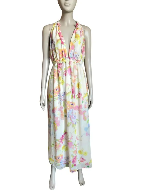 Zara Off White Patterned V Neck Dress - Image 2