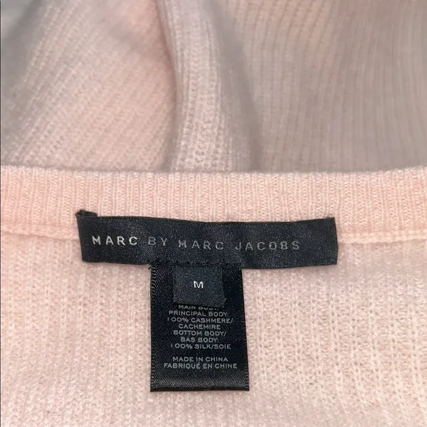 Marc by Marc Jacobs Cashmere Colorblock Sweater Pink Gray Silk Hem M - Image 2