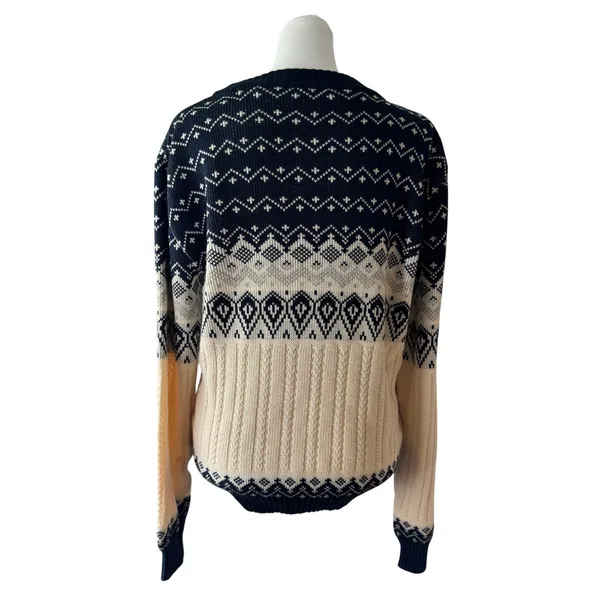 Vintage ‘90s KP Collection Ivory & Navy Fair Isle Pullover Unisex Sweater - Image 6