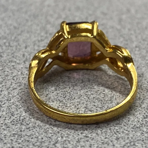 Elegant 14k Gold Plated Emerald Cut Amethyst Cocktail Ring Size 9 - Image 9