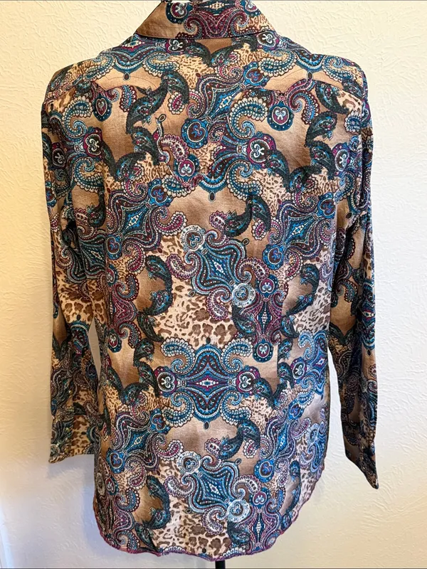 🐂🐂🐂BOGOHO🐂🐂🐂Ariat Tan Paisley Print Pearl Snap LS Shirt-Large - Image 9