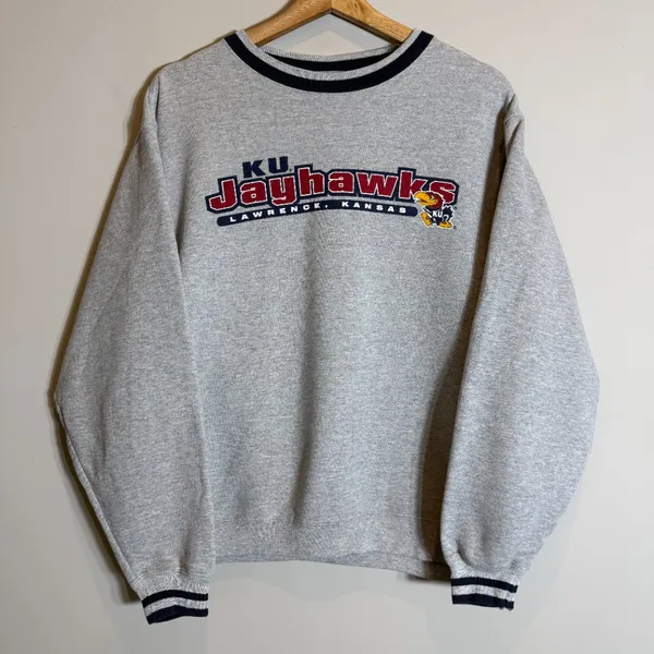 Gear for Sports Vintage University of Kansas KU Jayhawks Crewneck Sweatshirt Mens Small Gray 90s - Image 4