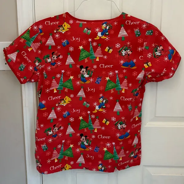 Disney Christmas Print Women’s Scrub Top in Red - Image 3