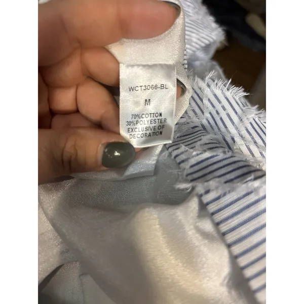 THML Womens Sleeveless Dress Medium Blue White Stripe Textured Shift‎ Midi - Image 5