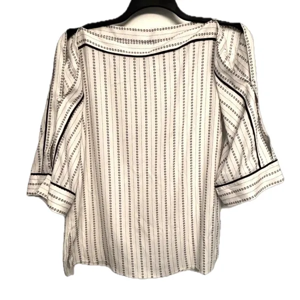 Ann Taylor Ivory & Black Stripe Blouse Split Sleeve Top Size S - Image 4