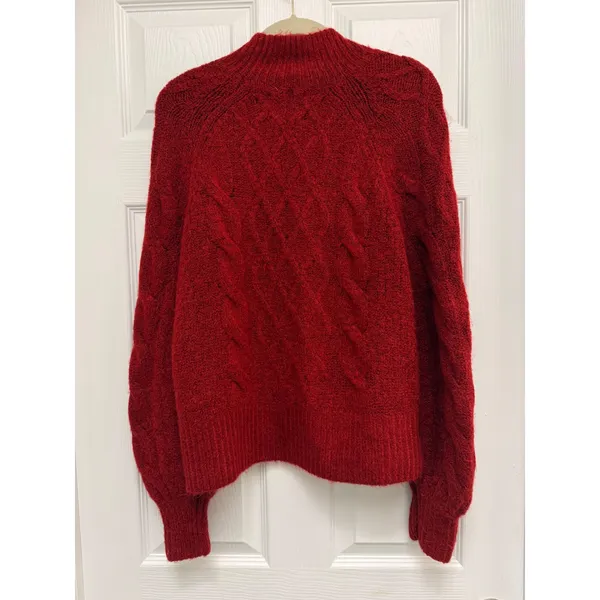 Abercrombie & Fitch Red Cable Knit Mock Neck Sweater Small Raglan Sleeve - Image 2