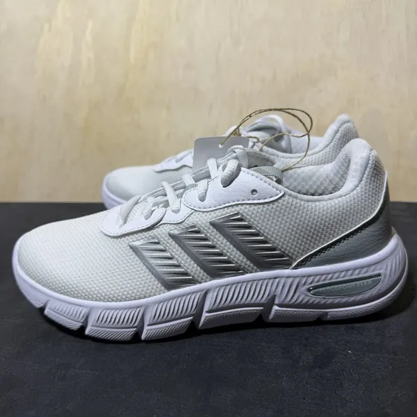Adidas Cloudfoam Flex Laces Womens 6 White Silver Walking Shoes JS4891 New - Image 4